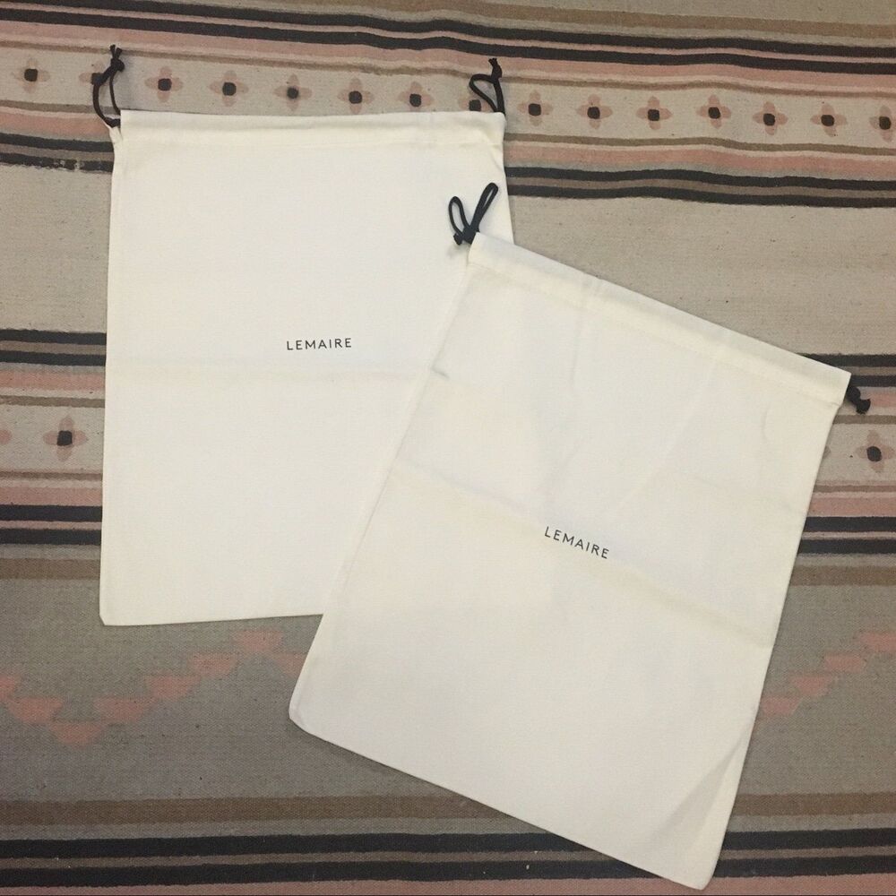 Two (2) Lemaire white drawstring dustbag garment bag shoes new